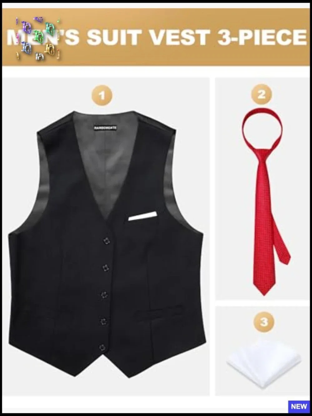 Slim Fit Satin Back Formal Vest 3-Piece Set Business Wedding Elegant